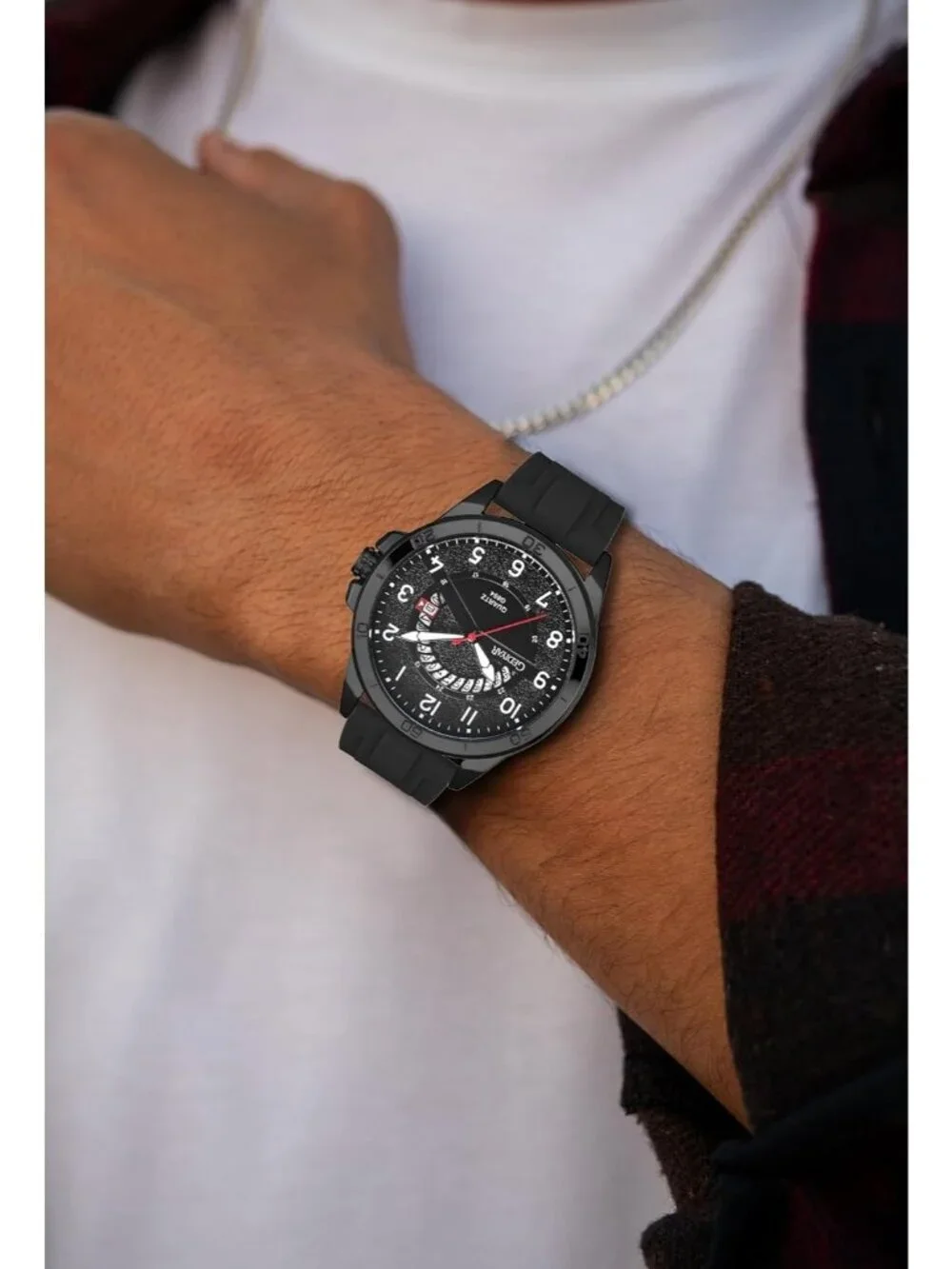 Men's Black Analog Quartz Silicone Strap Military Stylish Waterproof Wrist Watch